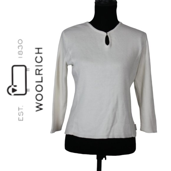 Woolrich White Sweater 3/4 Length Sleeves  Size Medium - Picture 1 of 10